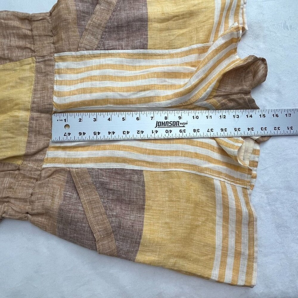 Anthropologie Ett Twa Linen Wesley Striped Romper Size 8 Brown/Yellow Pockets - Picture 10 of 11